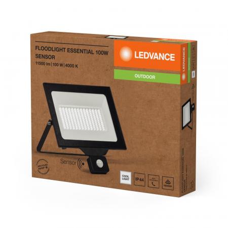 LEDVANCE LED Fluter Floodlight Essential mit Sensor 100W 4000K Neutralweiß IP44 schwarz